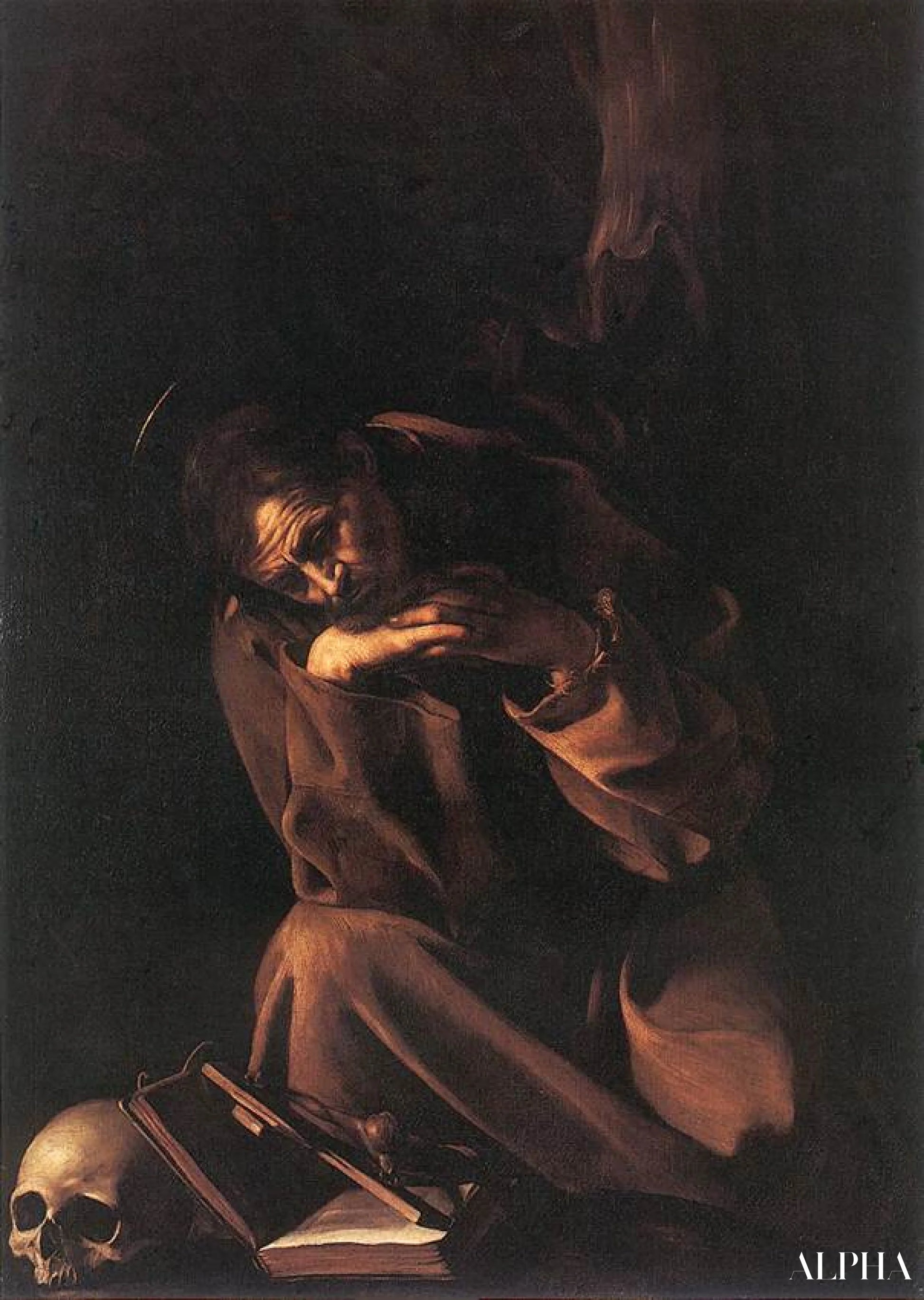 Saint François i meditasjon - Caravaggio Reproduksjoner av malerier i oljemaling