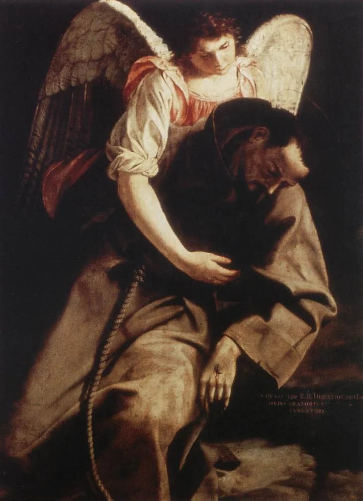Saint François og Engelen - Orazio Gentileschi