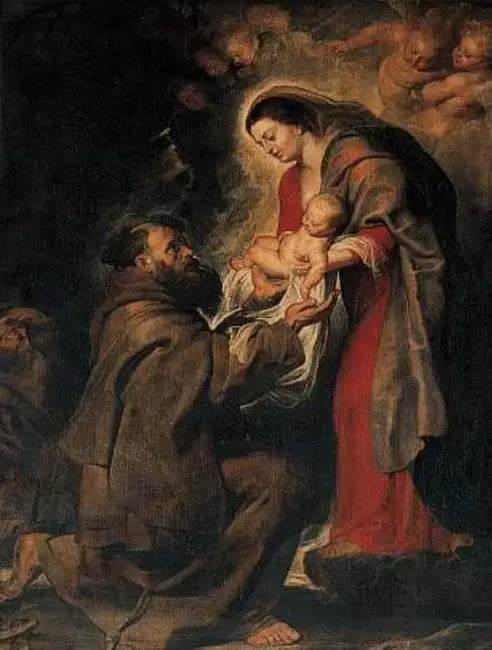 Saint François mottar det lille Jesusbarnet - Peter Paul Rubens