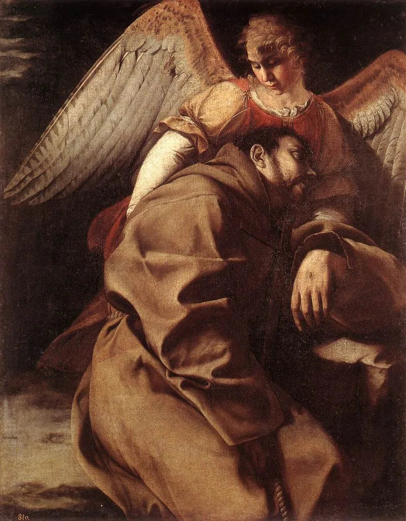 Saint François støttet av en engel - Orazio Gentileschi