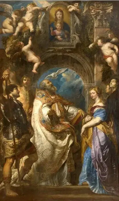 Pave Gregor den Store, omgitt av helgener og helgener - Peter Paul Rubens