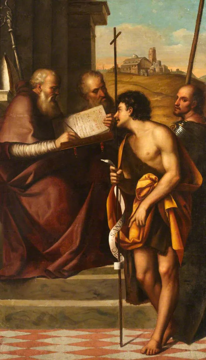Saint Johannes Døperen, Saint Johannes Chrysostomos, Evangelisten Johannes og Saint Theodore - Sebastiano del Piombo