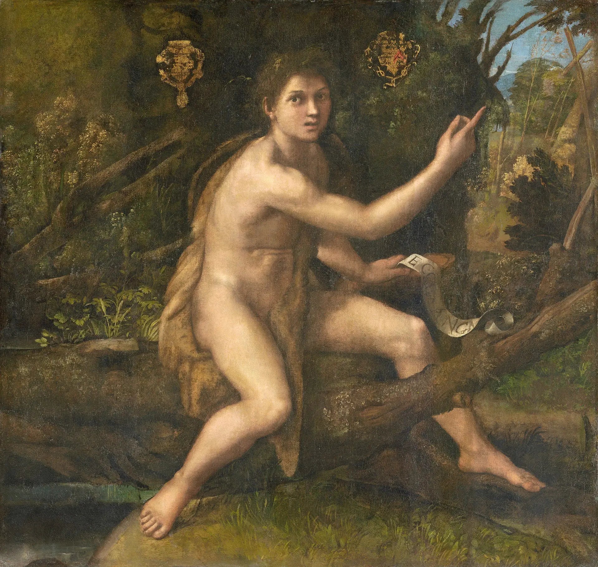 Saint Jean-Baptiste dans le désert désignant la croix de la Passion - Raphaël Sanzio image 1 copie peinte à la main à l’huile