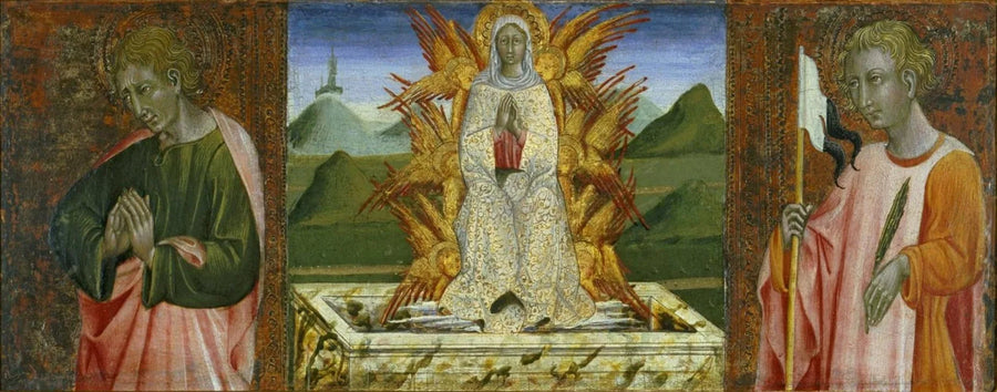 Saint Jean Evangelist, Jomfru Marias Himmelfart og Saint Ansanus - Giovanni di Paolo