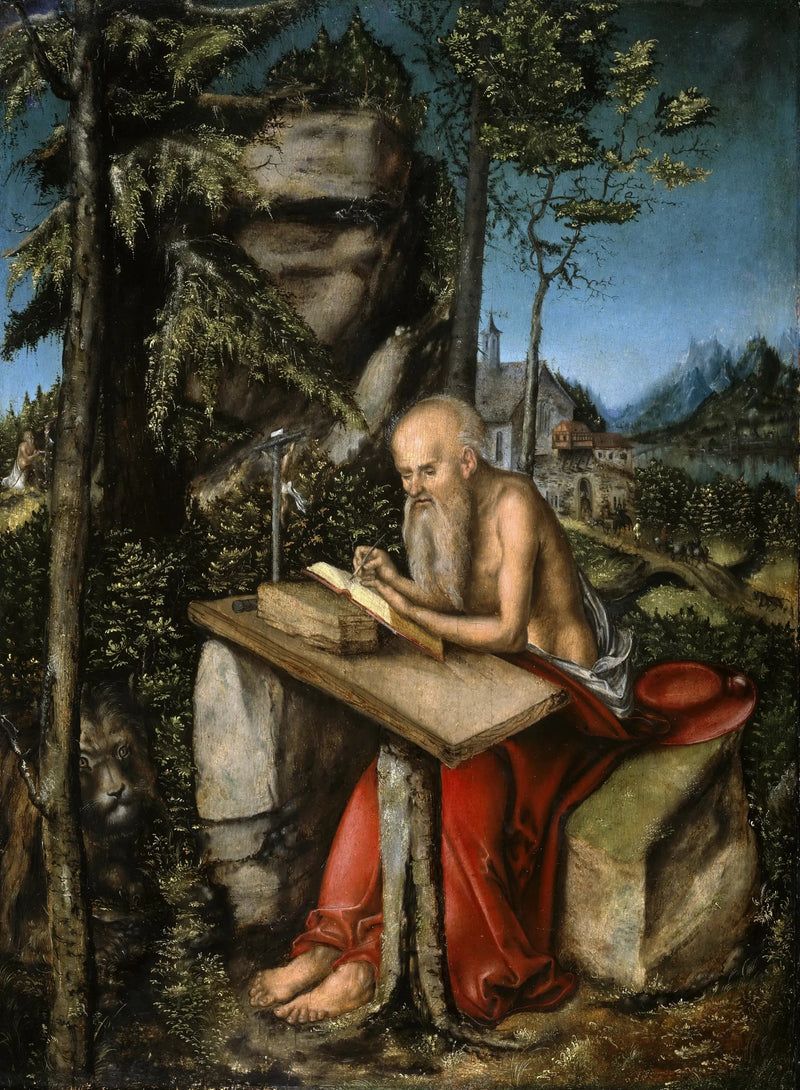 Saint Jérôme i en steinrik landskap - Lucas Cranach den eldre