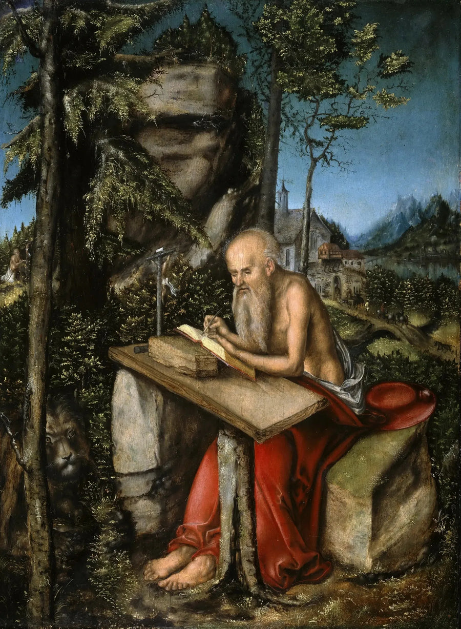 Saint Jérôme i en steinrik landskap - Lucas Cranach den eldre