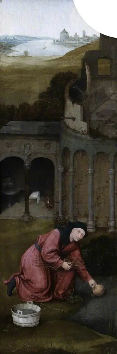 Saint Joseph som samler ved (triptyk, innsiden av venstre vinge) - Hieronymus Bosch