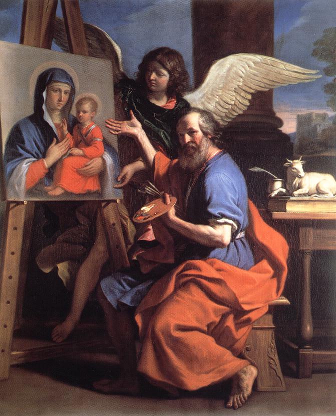 Saint Luc som viser et maleri av Jomfruen - Guercino