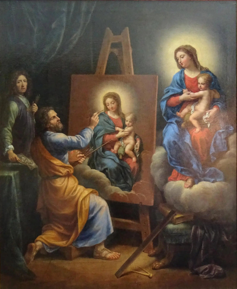 Saint Luc maler Jomfruen med selvportrett av Mignard - Pierre Mignard