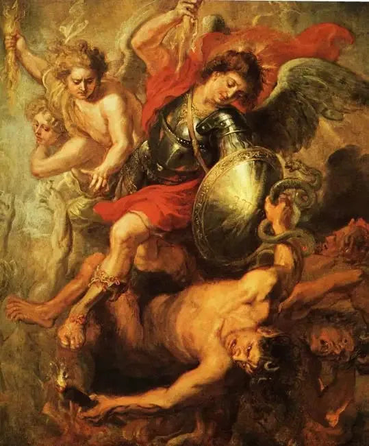 Saint Michel som beseirer de opprørske englene - Peter Paul Rubens