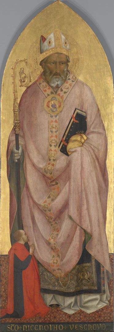Saint Nicolas av Bari med en donator - Agnolo Gaddi