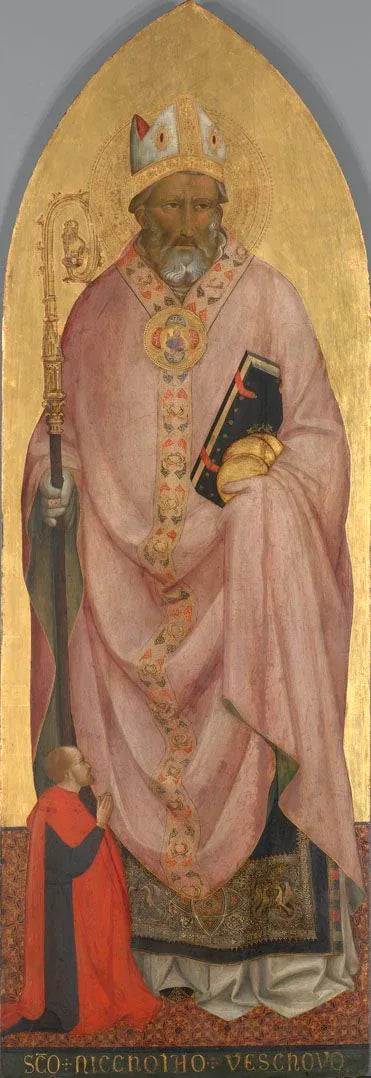 Saint Nicolas av Bari med en donator - Agnolo Gaddi