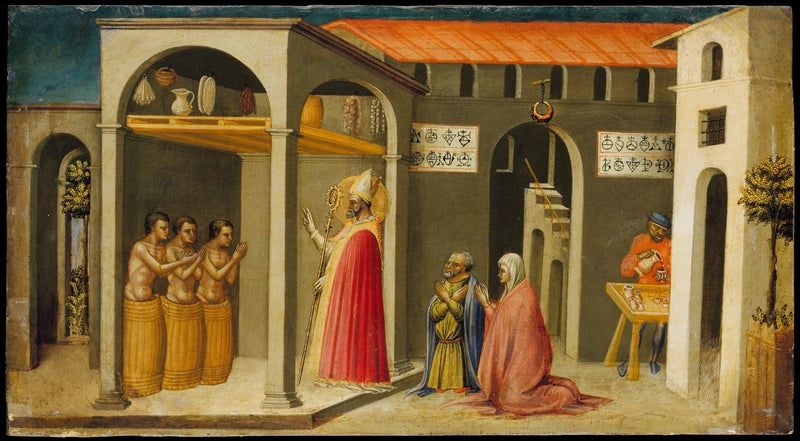 Saint Nicolas gjenoppstår tre unge - Bicci di Lorenzo