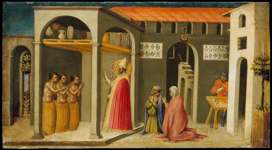 Saint Nicolas gjenoppstår tre unge - Bicci di Lorenzo