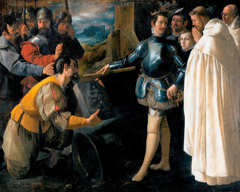Saint Pierre Nolasco som henter bildet av Jomfruen av El Puig - Francisco de Zurbarán