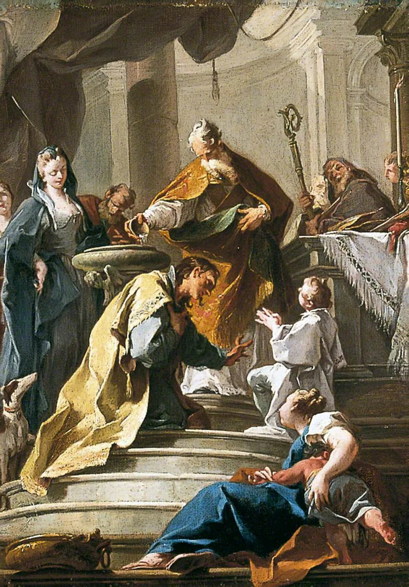 Saint Prosdocime døper Saint Daniel - Giovanni Battista Pittoni