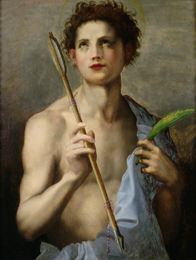 Saint-Sébastien leietaker to piler og palme av martyrdøden - Andrea del Sarto