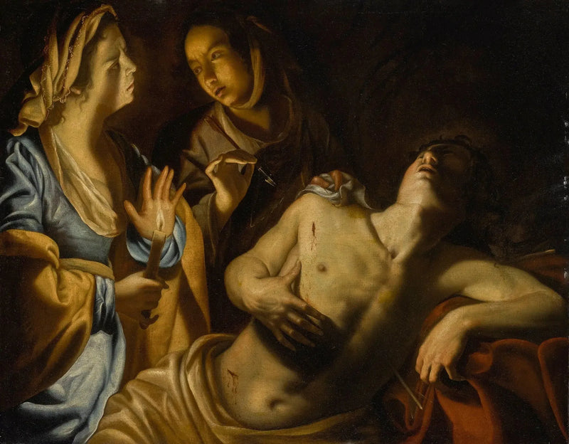 Saint Sebastian som er blitt behandlet av Saint Irene - Artemisia Gentileschi