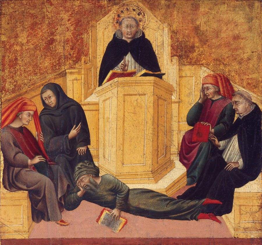 Saint Thomas Aquinas forvirrer Averroes - Giovanni di Paolo
