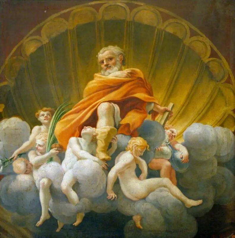 Saint Thomas omgitt av engler (kopi av fresken i kuppelen i katedralen i Parma) - Antonio da Correggio