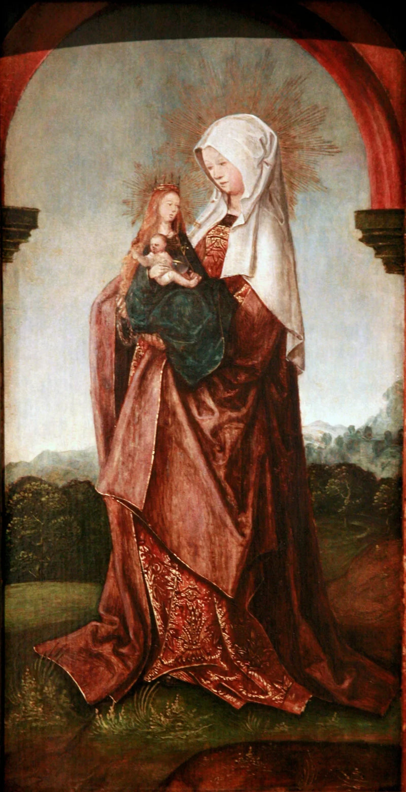 Sainte Anne som bærer Jomfruen og barnet - Jacob Cornelisz van Oostsanen