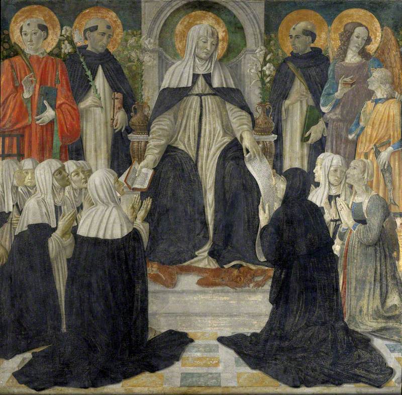 Sainte Catherine de Sienne som åndelig mor for andre og tredje orden av Saint Dominique - Cosimo Rosselli