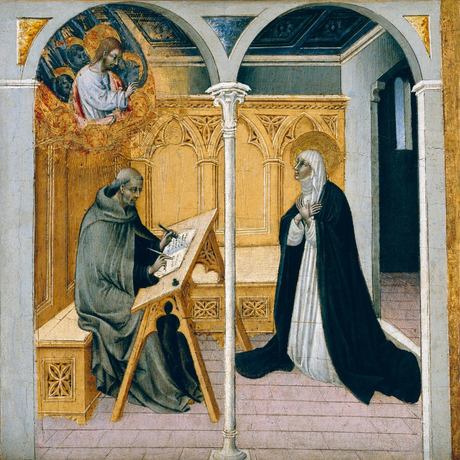 Sainte Catherine de Sienne som dikterer sine dialoger - Giovanni di Paolo