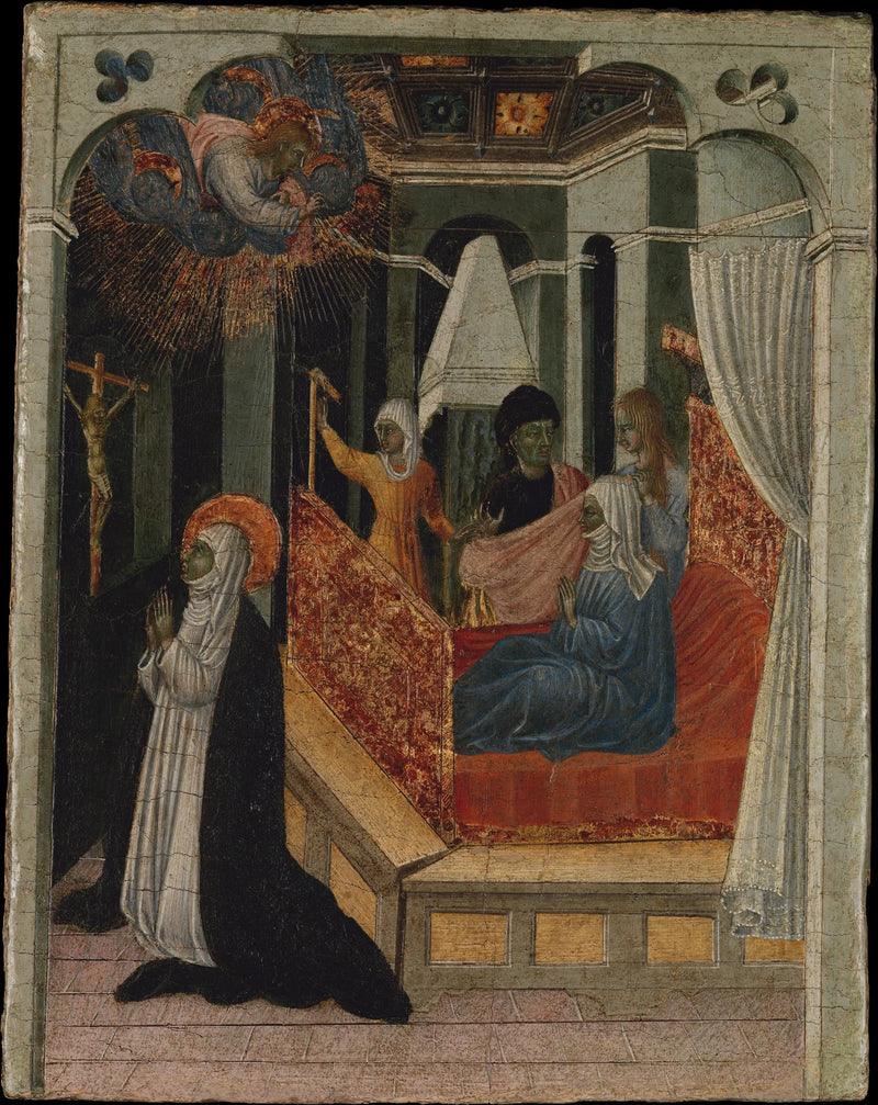 Sainte Catherine de Sienne som ber Kristus om å oppvåkne sin mor - Giovanni di Paolo
