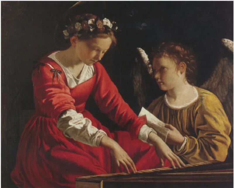 Sainte Cécile med en engel som spiller på en filière - Orazio Gentileschi