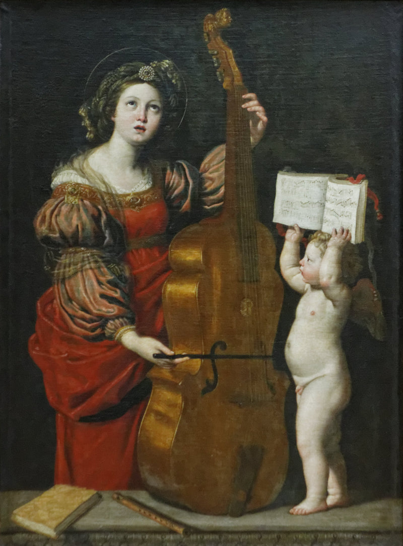 Sainte Cécile med en engel som leier et musikkstykke - Domenichino