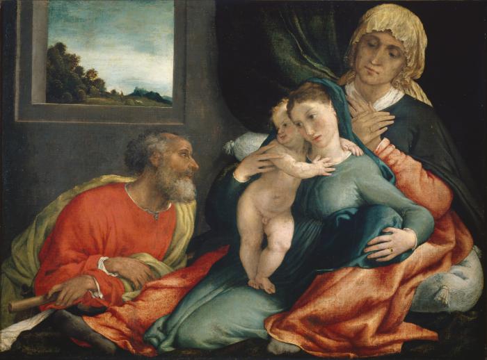 Den hellige familie med de hellige Anna og Joachim - Lorenzo Lotto