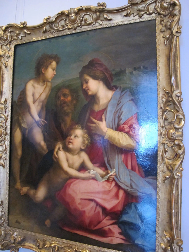 Den hellige familie med Saint Johannes Døperen - Andrea del Sarto