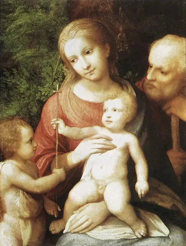 Den hellige familie med den unge Johannes Døperen - Antonio da Correggio