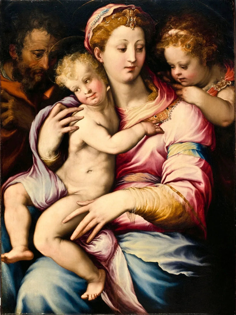 Den hellige familie med Saint Johannes Døperen - Francesco Salviati