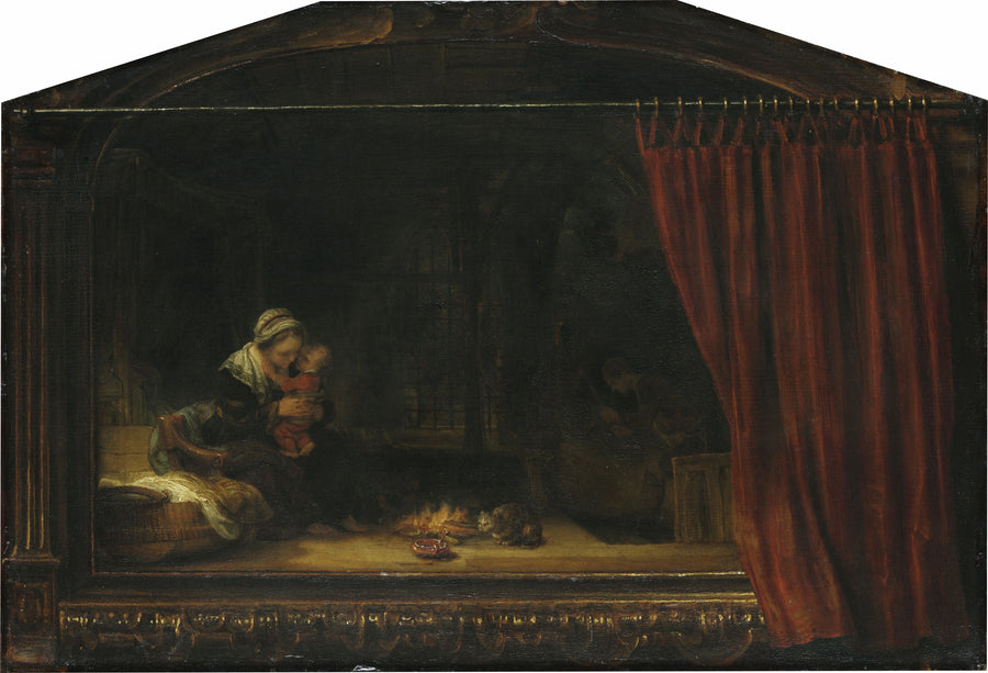 La Sainte Famille avec un rideau – Rembrandt
