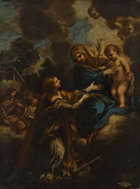 Sainte Marie, le petit Jésus et sainte Catherine - Pietro da Cortona image 1 reproduction artisanale de tableau