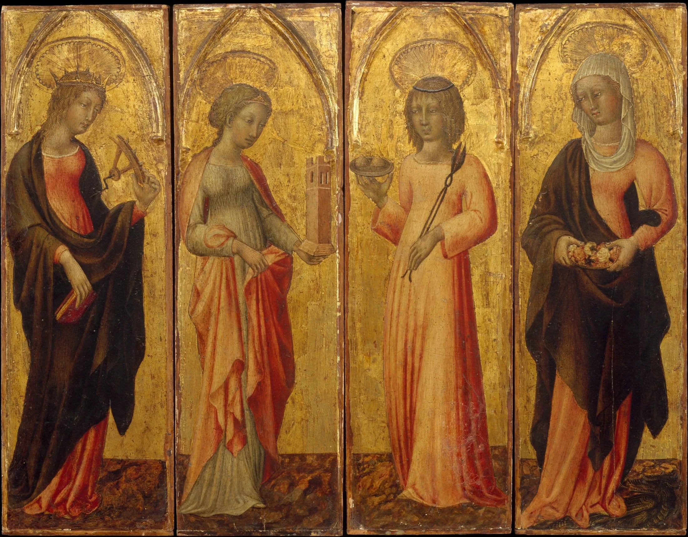Saintes Catherine d'Alexandrie, Barbe, Agathe et Marguerite - Giovanni di Paolo image 1 copie de tableau peinte à la main