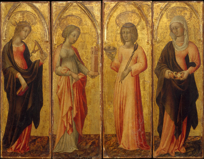Saintes Catherine d'Alexandrie, Barbe, Agathe og Marguerite - Giovanni di Paolo