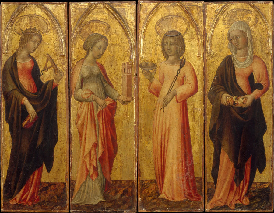 Saintes Catherine d'Alexandrie, Barbe, Agathe og Marguerite - Giovanni di Paolo