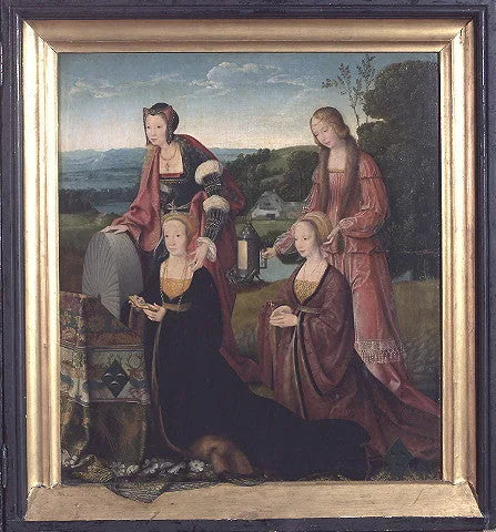 Saintes Catherine og Gudula med Catharina Hackeney (født Hardenrath) og Sibilla Hackeney (født van van Merle) - Joos van Cleve