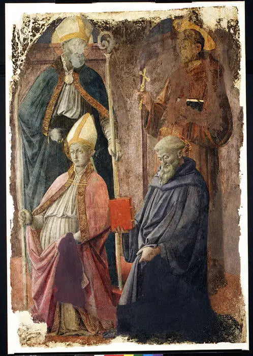 Sankt Augustin og Frans, en biskopssaint, og Sankt Benedikt - Fra Filippo Lippi