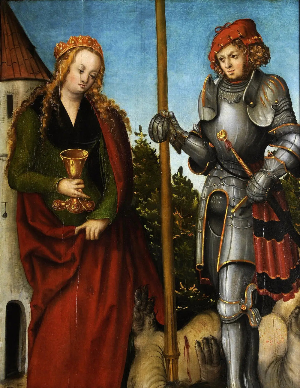 Saints Georges et Barbara - Lucas Cranach the Elder image 1 reproduction de peinture à l’huile