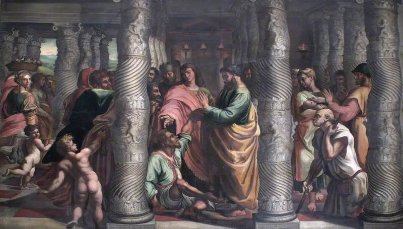 Sankt Peter og Johannes ved den vakre porten - Raphael Sanzio