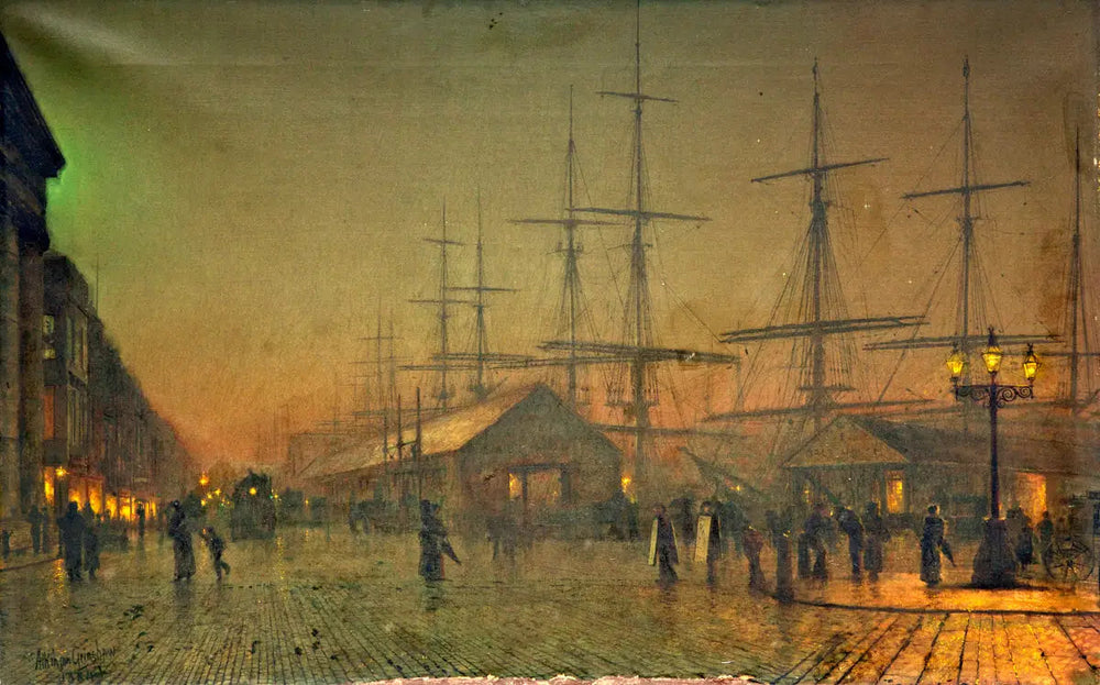 Salthouse Dock, Liverpool - John Atkinson Grimshaw image 1 copie peinte à la main à l’huile