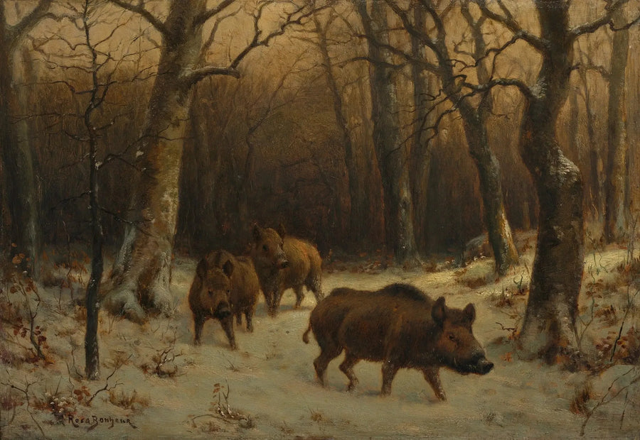 Villsvin i snøen - Rosa Bonheur