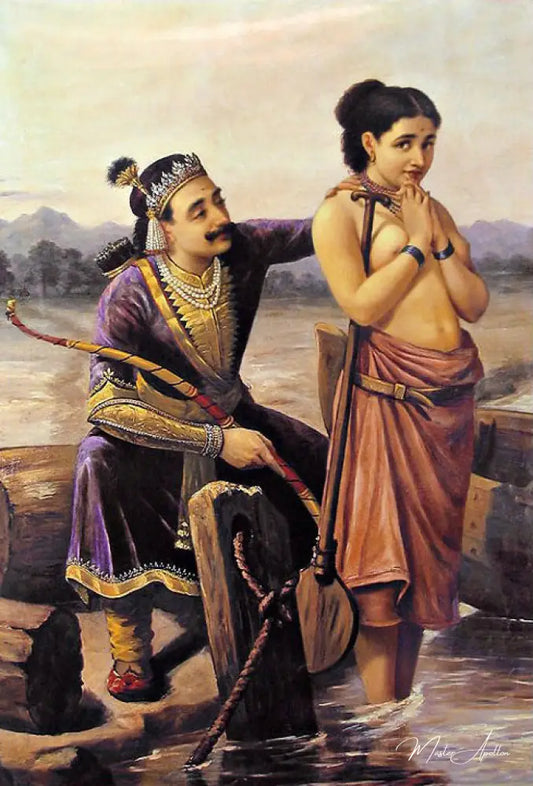 Santhanu and Matsyagandhi - Ravi Varmâ - Reproductions de tableaux et peintures haut de gamme