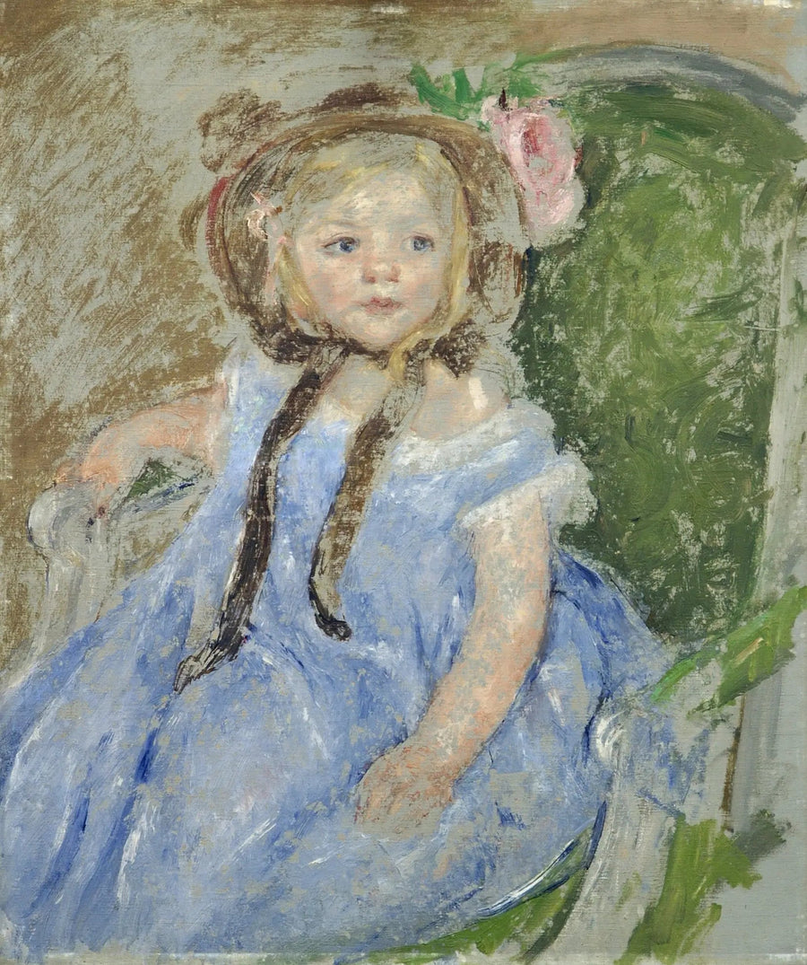 Sara med en mørk lue med høyre hånd på armen til en stol - Mary Cassatt