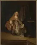Saskia iført en rik kjole som Batseba (alene) med brevet fra David - Rembrandt