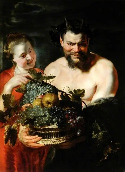 Satyr og en jente med en fruktkurv - Peter Paul Rubens
