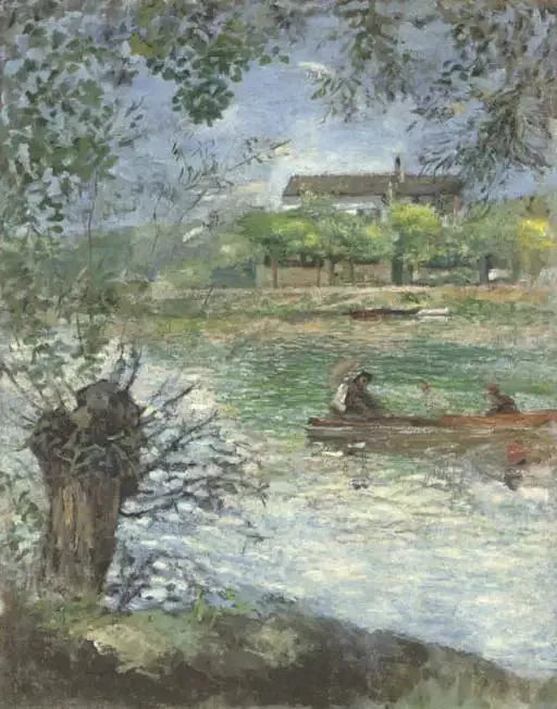 Piler og personer i en båt - Pierre-Auguste Renoir